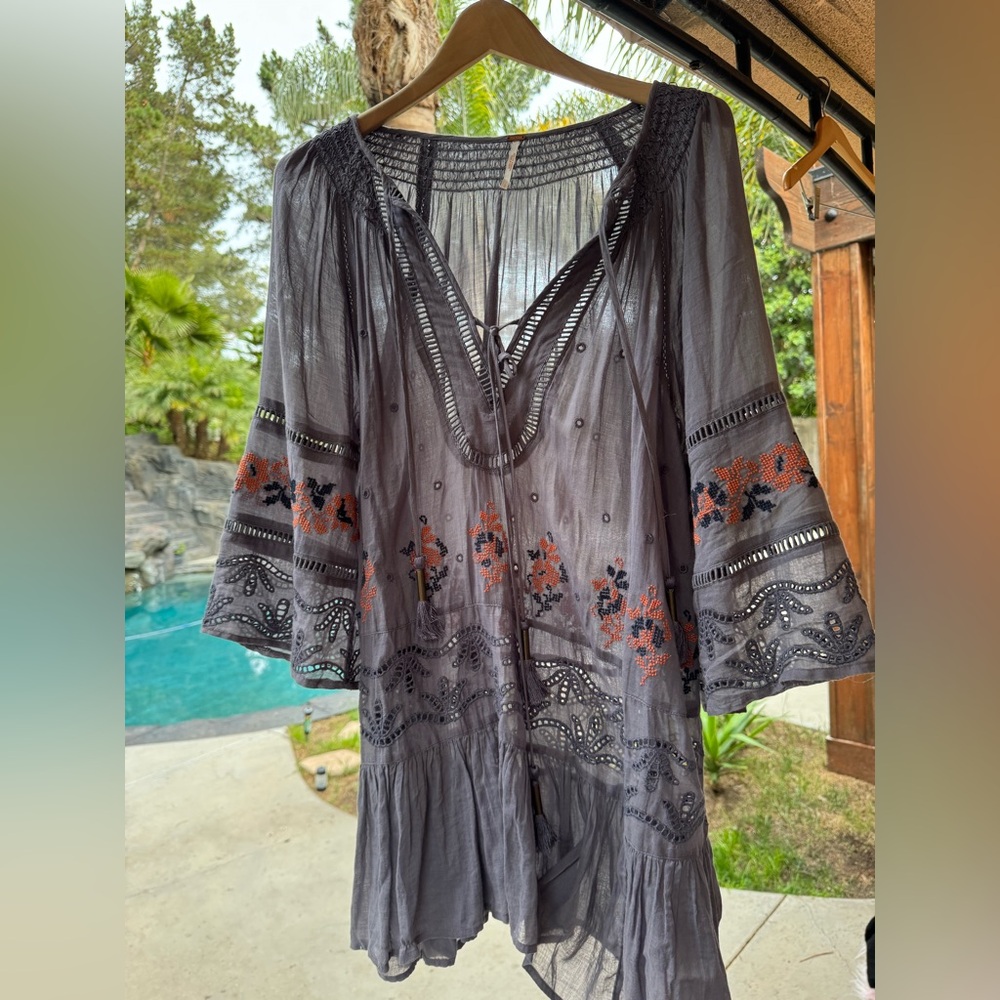 Free People Gray Embroidered Dress